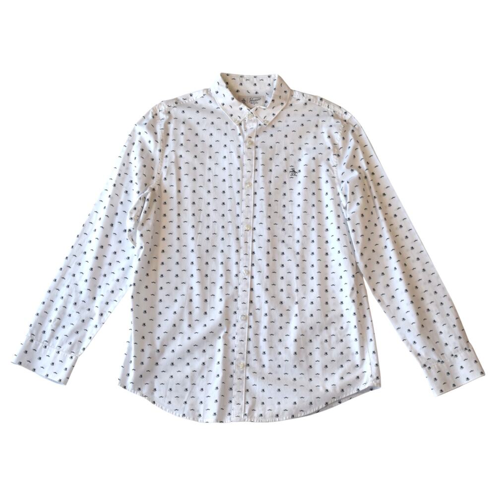 Original Penguin White Novelty Print Long Sleeve Button Down Shirt Large